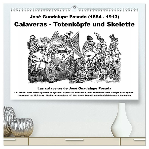 Calaveras - Totenköpfe und Skelette (hochwertiger Premium Wandkalender 2024 DIN A2 quer), Kunstdruck in Hochglanz, Claus Liepke