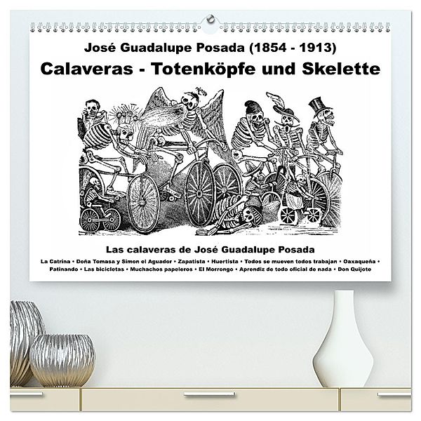 Calaveras - Totenköpfe und Skelette (hochwertiger Premium Wandkalender 2025 DIN A2 quer), Kunstdruck in Hochglanz, Calvendo, Claus Liepke