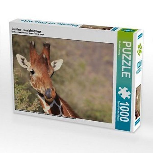 CALVENDO Puzzle Giraffen - Gesichtspflege 1000 Teile Lege-Größe 64 x 48 cm Foto-Puzzle Bild von Michael Herzog, Calvendo