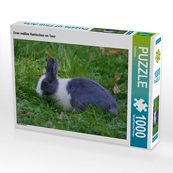 CALVENDO Puzzle Grau weißes Kaninchen on Tour 1000 Teile Lege-Größe 64 x 48 cm Foto-Puzzle Bild von Kattobello, Calvendo