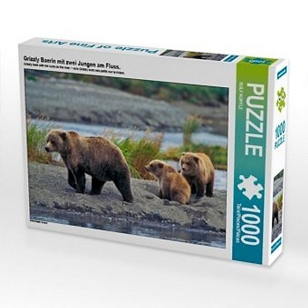 CALVENDO Puzzle Grizzly Baerin mit zwei Jungen am Fluss. 1000 Teile Lege-Größe 64 x 48 cm Foto-Puzzle Bild von ROLF KOPF, Calvendo