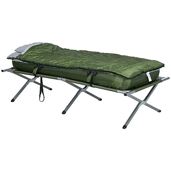Outsunny Campingbett-Set inklusive Matratze, Schlafsack und Kopfkissen grün (Farbe: grün)