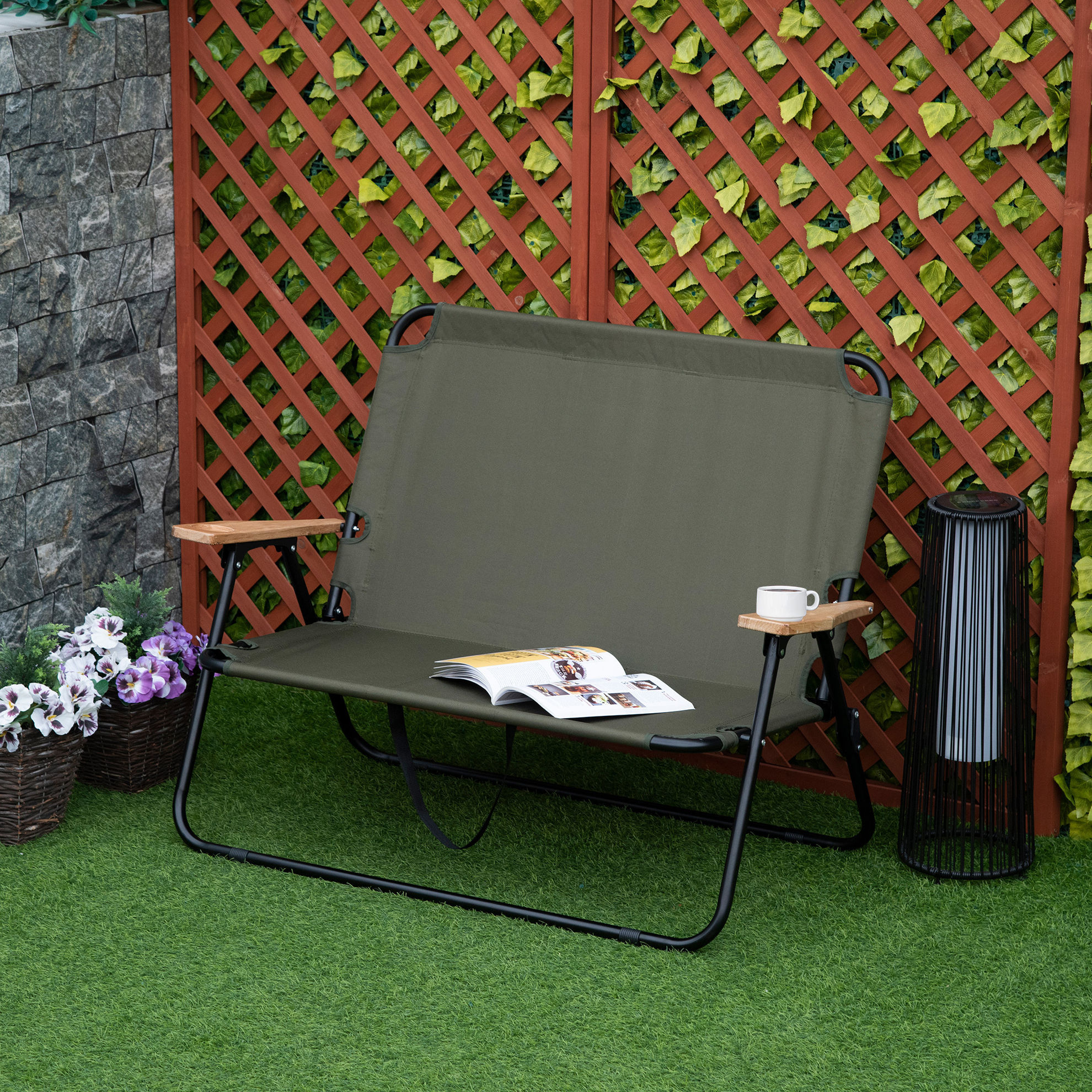 Campingstuhl für zwei Personen und mit Becherhalter grün Farbe: grün online  kaufen - Orbisana