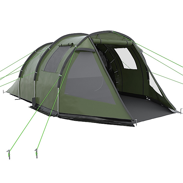 Campingzelt mit Reißverschluss und Doppeltüren grün (Farbe: grün)