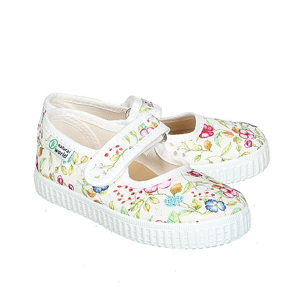 Natural World Canvas-Spangenschuhe FLOR MULTI in weiss