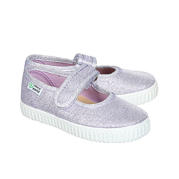 Natural World Canvas-Spangenschuhe GLITTER in lila