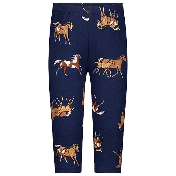 Salt & Pepper Capri-Leggings HORSES in true navy