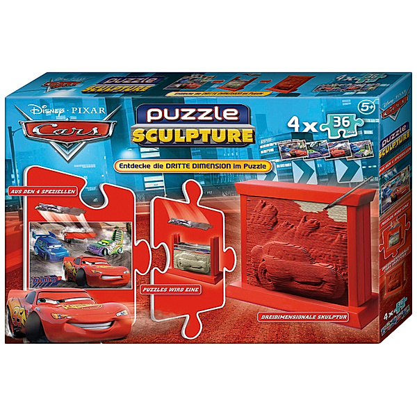 Cars 2in1 Puzzle + Skulptur, 4 x 36 Teile