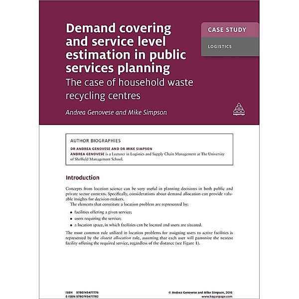 Case Study: Demand Covering and Service Level Estimation in Public Services Planning / Kogan Page Case Study Library, Mike Simpson, Andrea Genovese