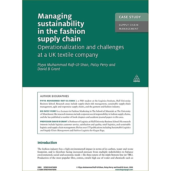 Case Study: Managing Sustainability in the Fashion Supply Chain / Kogan Page Case Study Library, Piyya Muhammad Rafi-Ul-Shan, Patsy Perry, David B. Grant