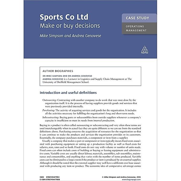 Case Study: Sports Co. Ltd / Kogan Page Case Study Library, Mike Simpson, Andrea Genovese