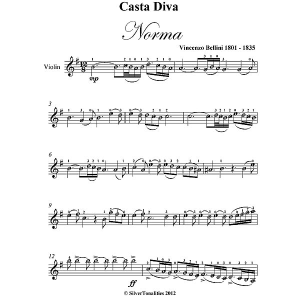 Casta Diva Norma Easy Violin Sheet Music, Vincenzo Bellini