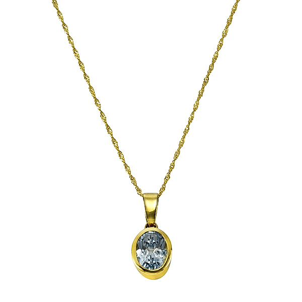 Celesta Gold Halskette 375/- Gold Blautopas beh. blau 43cm Glänzend