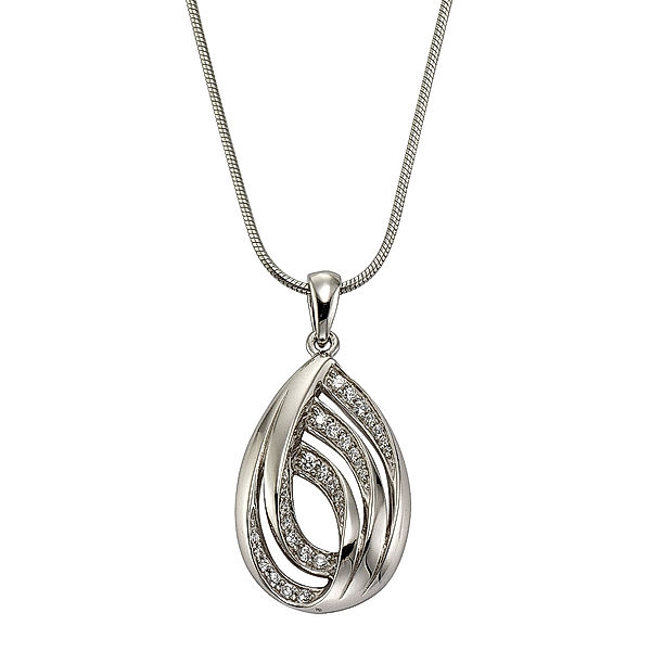 Celesta Silber Anhänger mit Kette 925/- Sterling Silber Zirkonia weiß 42 + 5 cm Rhodiniert