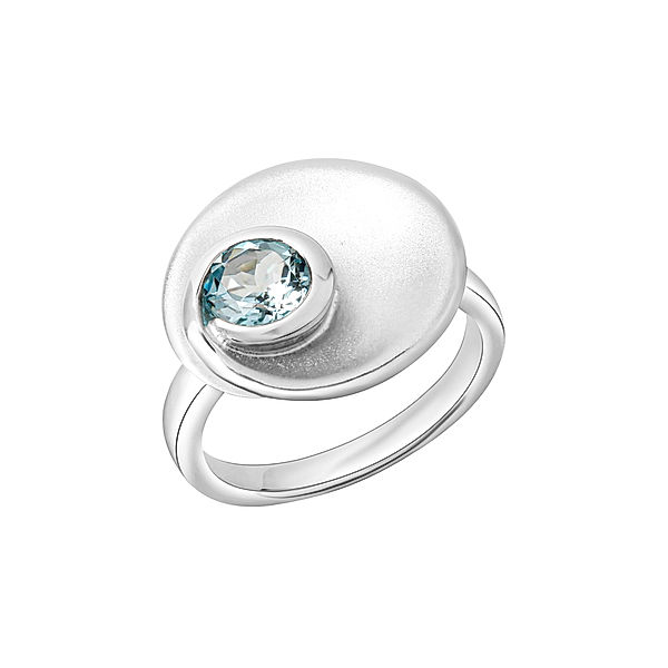 Celesta Silber Ring 925 Silber matt Blautopas 925/- Sterling Silber Blautopas beh. blau Glänzend (Größe: 058 (18,5))