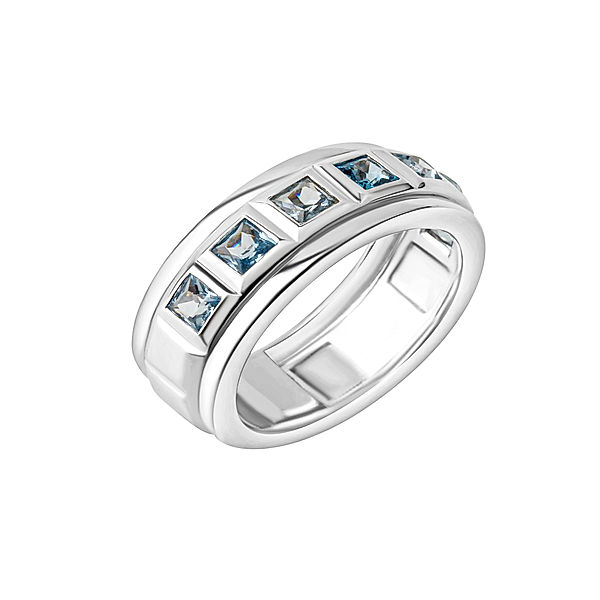 Celesta Silber Ring 925 Silber rhodiniert Blautopas 925/- Sterling Silber Blautopas beh. blau Glänzend (Größe: 054 (17,2))
