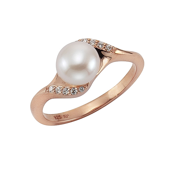 Celesta Silber Ring 925/- Sterling Silber Süßwasserzuchtperle weiß Glänzend (Größe: 058 (18,5))