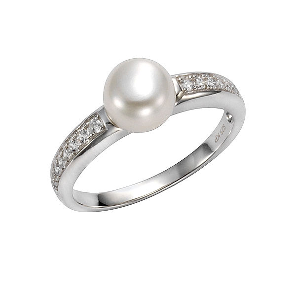 Celesta Silber Ring 925/- Sterling Silber Süßwasserzuchtperle weiß Glänzend (Größe: 056 (17,8))