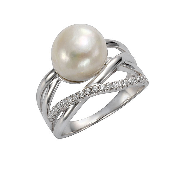 Celesta Silber Ring 925/- Sterling Silber Süßwasserzuchtperle weiß Glänzend (Größe: 054 (17,2))