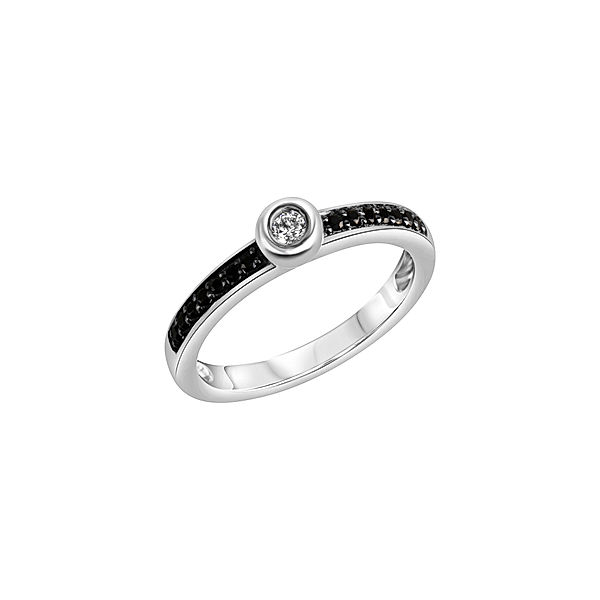 Celesta Silber Ring 925/- Sterling Silber Zirkonia schwarz Glänzend (Größe: 058 (18,5))