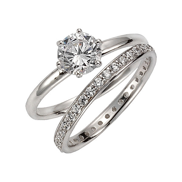 Celesta Silber Ring-Set 925/- Sterling Silber Zirkonia weiß Rhodiniert (Größe: 058 (18,5))