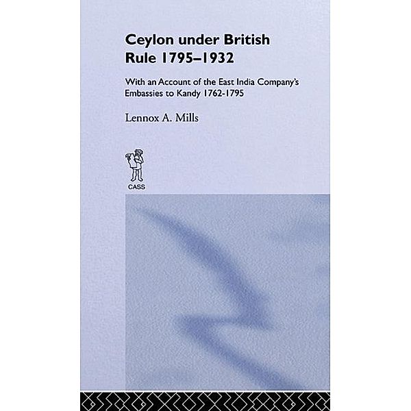 Ceylon Under British Rule, 1795-1932, Lennox Mills