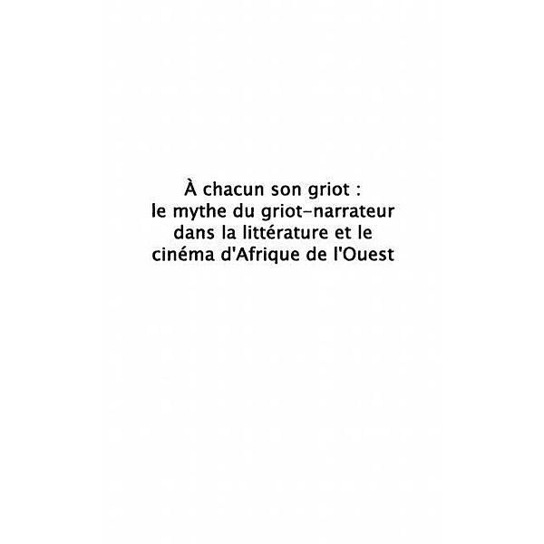 chacun son griot / Hors-collection, Thiers-Thiam Valerie