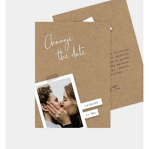 Change-The-Date Karte Handmade, Postkarte hoch (105 x 148mm)