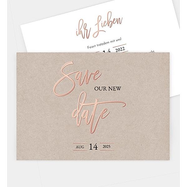 Change-The-Date Karte Rosegold-Crafty, Postkarte quer (170 x 120mm)