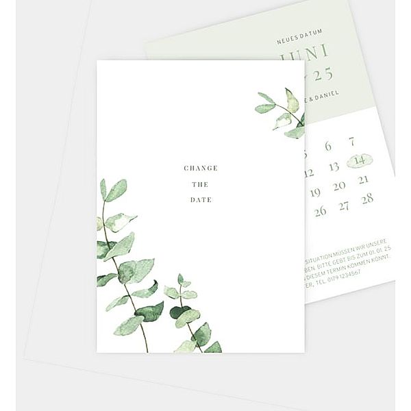 Change-The-Date Karte Simple Green, Postkarte hoch (105 x 148mm)