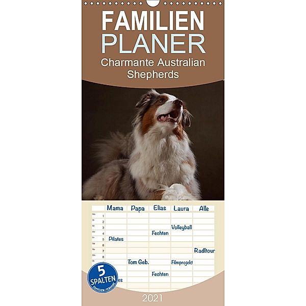 Charmante Australian Shepherds - Familienplaner hoch (Wandkalender 2021 , 21 cm x 45 cm, hoch), Jana Behr