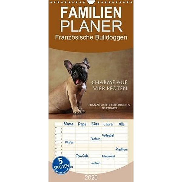 Charme auf vier Pfoten - Französische Bulldoggen Portraits - Familienplaner hoch (Wandkalender 2020 , 21 cm x 45 cm, hoc, Jana Behr