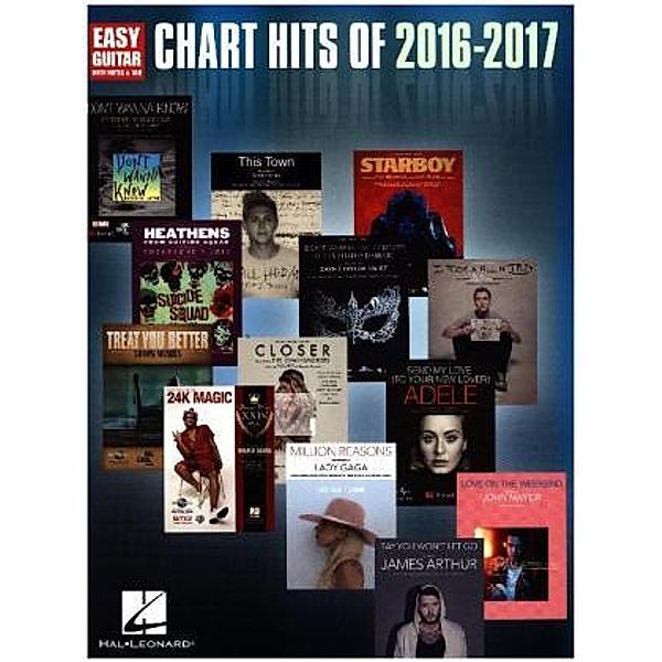 Chart Hits Of 2016-2017, for easy guitar