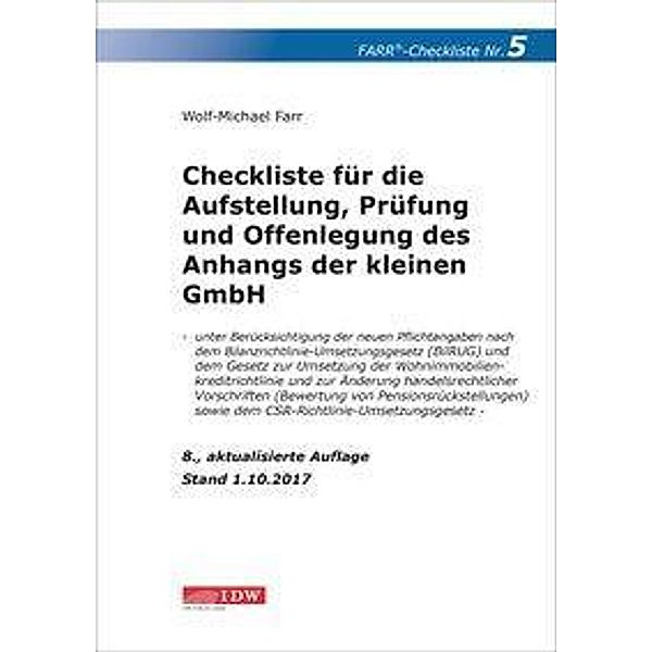 Checkliste für die Aufstellung, Prüfung und Offenlegung des Anhangs der kleinen GmbH, Wolf-Michael Farr