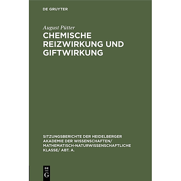 Chemische Reizwirkung und Giftwirkung, August Pütter
