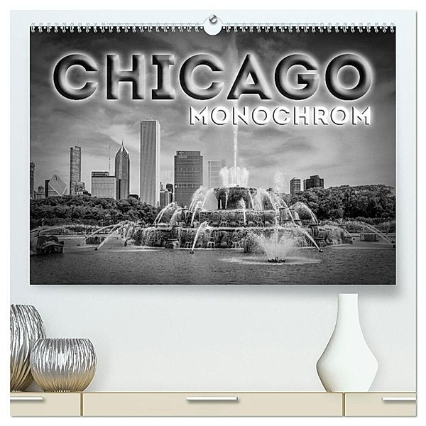 CHICAGO Monochrom (hochwertiger Premium Wandkalender 2025 DIN A2 quer), Kunstdruck in Hochglanz, Calvendo, Melanie Viola
