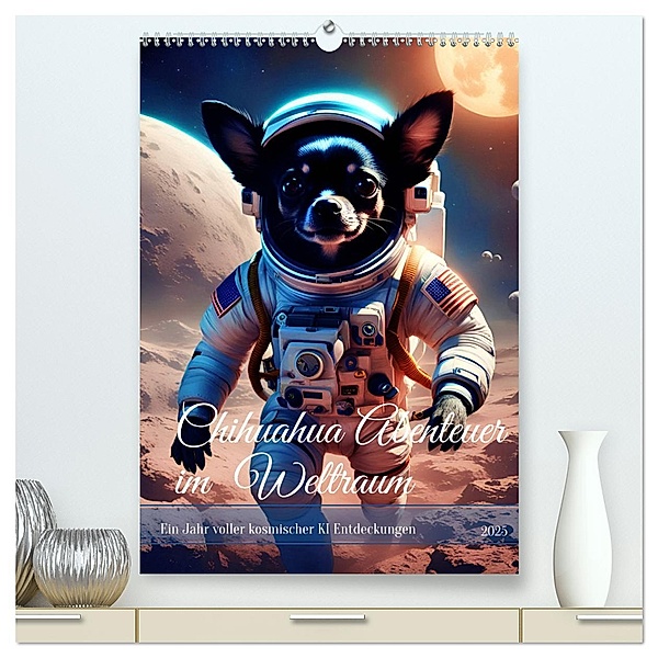 Chihuahua Abenteuer im Weltraum (hochwertiger Premium Wandkalender 2025 DIN A2 hoch), Kunstdruck in Hochglanz, Calvendo, Katharina Stachanczyk