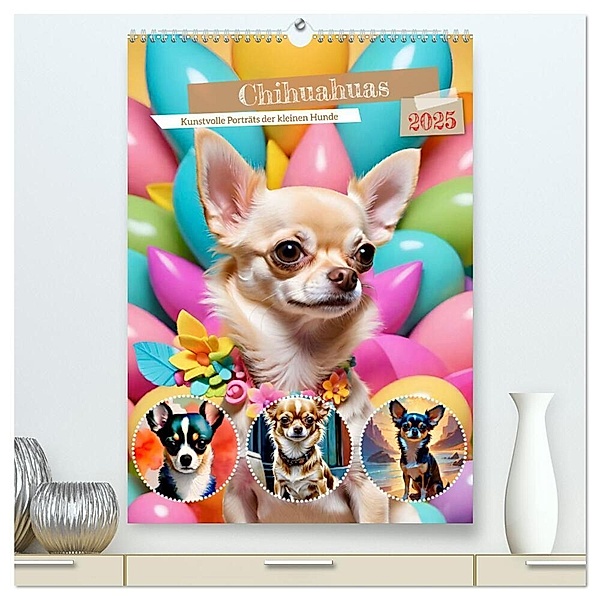 Chihuahuas. Kunstvolle Porträts der kleinen Hunde (hochwertiger Premium Wandkalender 2025 DIN A2 hoch), Kunstdruck in Hochglanz, Calvendo, Steffani Lehmann