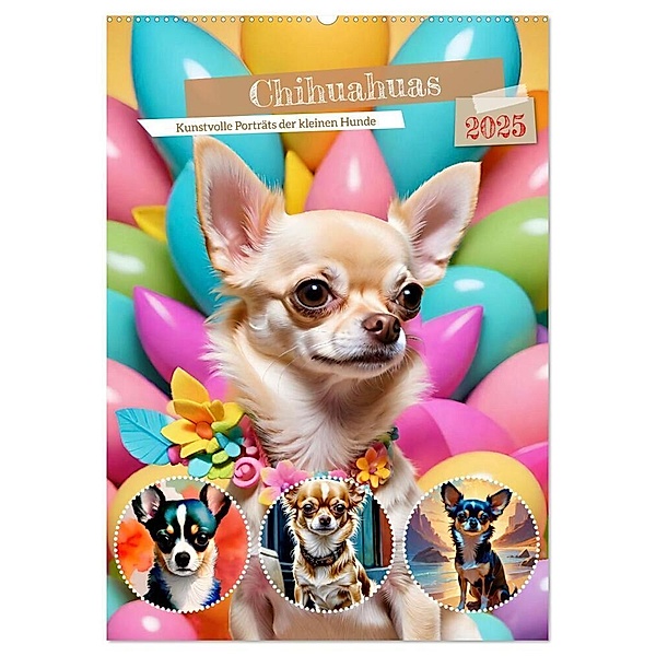 Chihuahuas. Kunstvolle Porträts der kleinen Hunde (Wandkalender 2025 DIN A2 hoch), CALVENDO Monatskalender, Calvendo, Steffani Lehmann