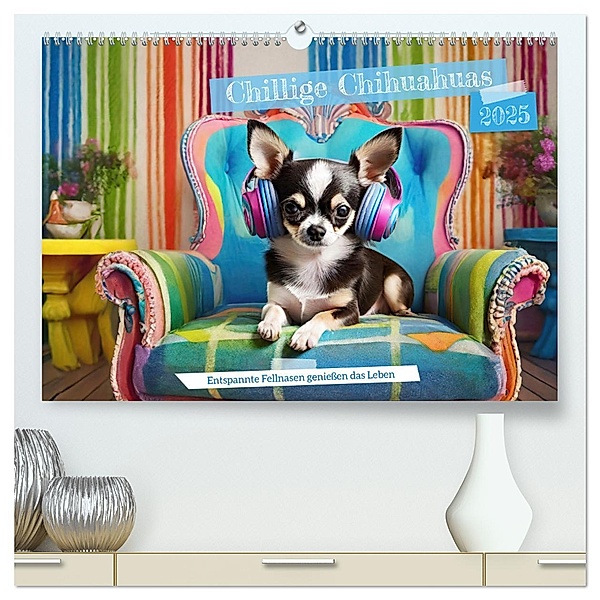 Chillige Chihuahuas - Entspannte Fellnasen geniessen das Leben (hochwertiger Premium Wandkalender 2025 DIN A2 quer), Kunstdruck in Hochglanz, Calvendo, Fotodesign Verena Scholze