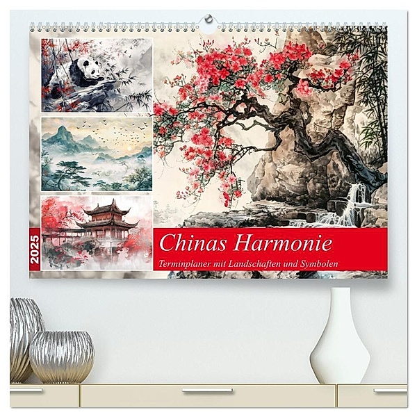 Chinas Harmonie - Terminplaner mit Landschaften und Symbolen (hochwertiger Premium Wandkalender 2025 DIN A2 quer), Kunstdruck in Hochglanz, Calvendo, Anja Frost