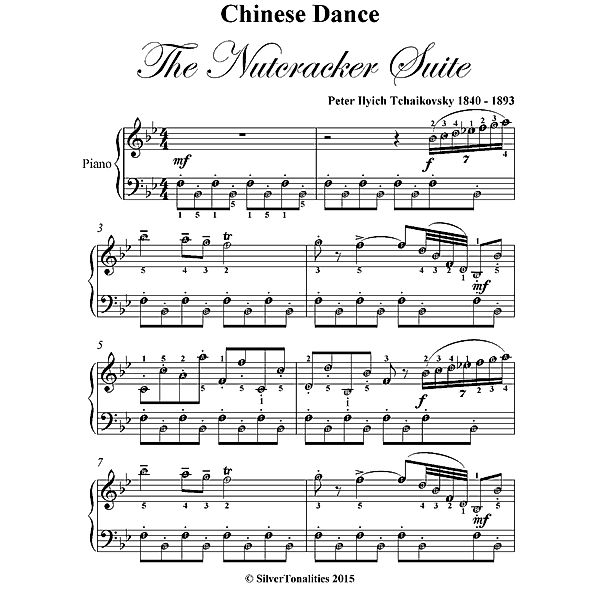Chinese Dance the Nutcracker Suite - Elementary Piano Sheet Music, Silver Tonalities