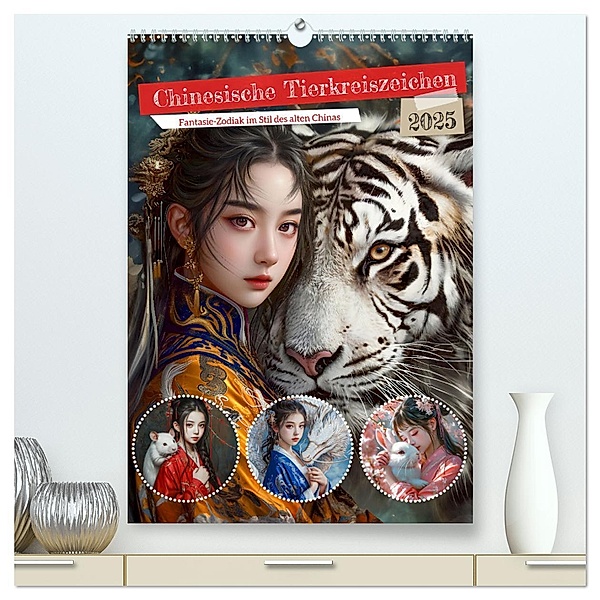 Chinesische Tierkreiszeichen - Fantasie-Zodiak im Stil des alten Chinas (hochwertiger Premium Wandkalender 2025 DIN A2 hoch), Kunstdruck in Hochglanz, Calvendo, Anja Frost