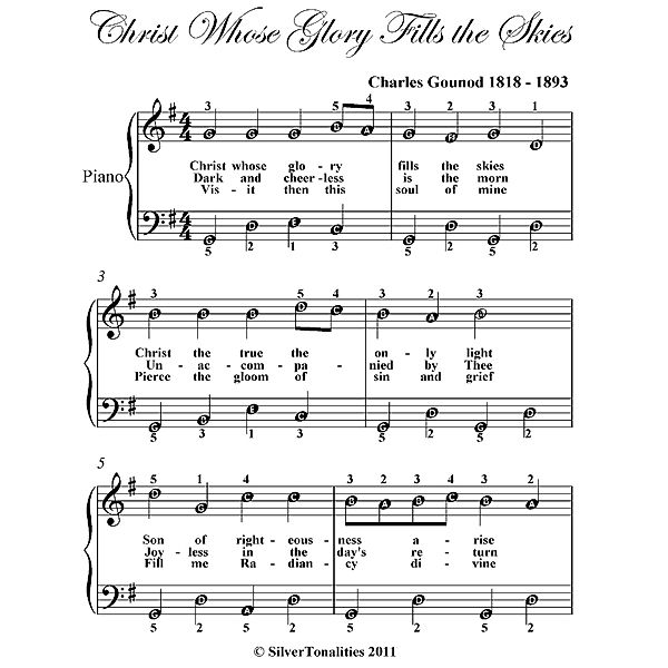 Christ Whose Glory Fills the Skies Easy Piano Sheet Music, Charles Gounod