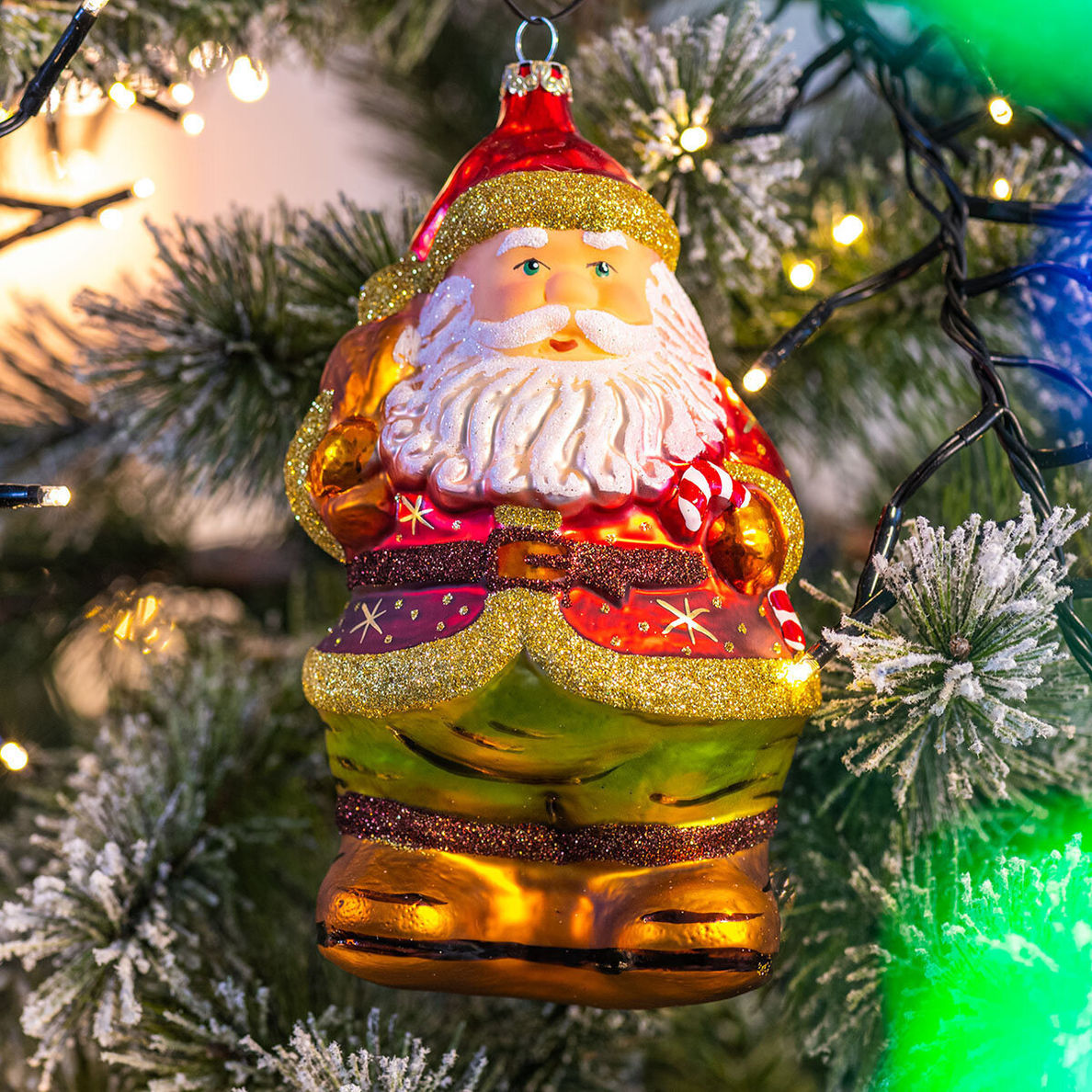 Christbaumschmuck - Weihnachtsmann mit Zuckerstange, 15 cm, mundgeblasen |  Weltbild.de