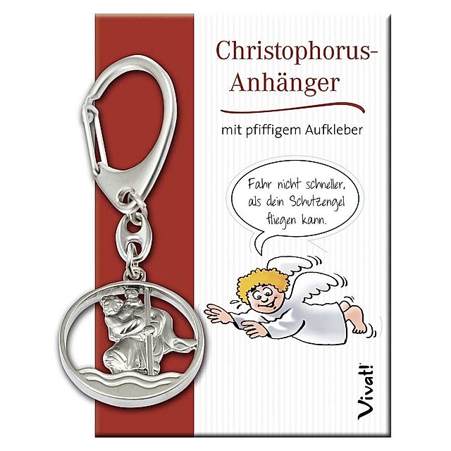 Christophorus-Anhänger mit pfiffigem Schutzengel-Aufkleber