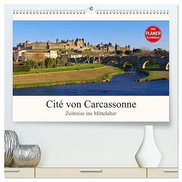 Cite von Carcassonne - Zeitreise ins Mittelalter (hochwertiger Premium Wandkalender 2024 DIN A2 quer), Kunstdruck in Hochglanz, LianeM