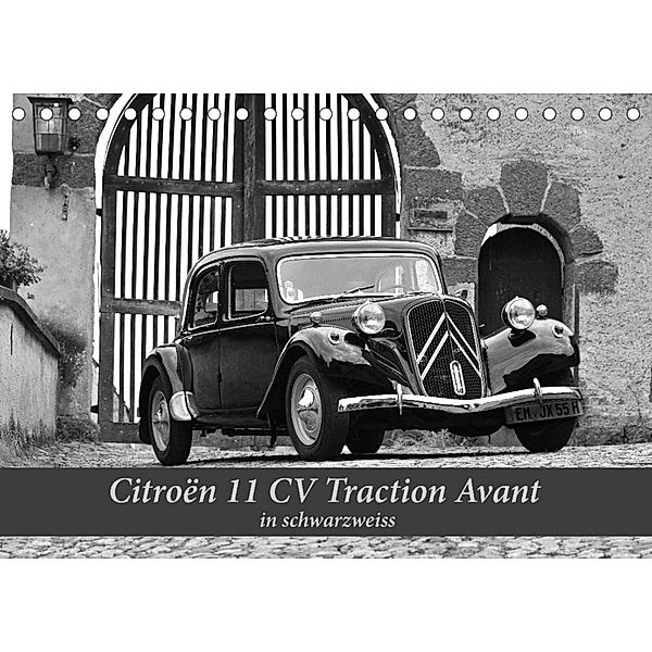 Citroën 11 CV Traction Avant in schwarzweiss (Tischkalender 2023 DIN A5 quer), Ingo Laue