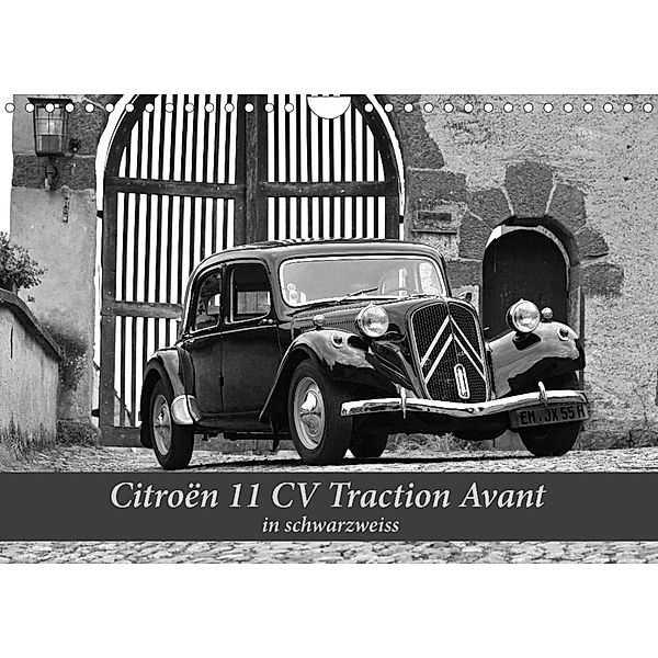 Citroën 11 CV Traction Avant in schwarzweiss (Wandkalender 2023 DIN A4 quer), Ingo Laue