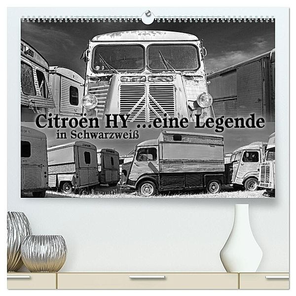 Citroën HY eine Legende in Schwarzweiß (hochwertiger Premium Wandkalender 2024 DIN A2 quer), Kunstdruck in Hochglanz, Ingo Laue